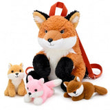 Tezituor 13 Inch Fox Plush Backpack, Stuffed Animal Backpack with 3 Baby Foxes, Cute Fox Plush Shoulder Bag with Adjustable Strap for Kids, Girls, Gifts