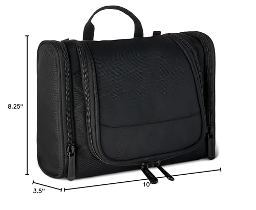 Amazon Essentials Spacious Toiletry Bag, Hanging Cosmetic Dopp Kit with Multiple Compartments, Durable 1680D Polyester, Large Capacity Storage, Compact Design, Black (Previously Amazon Basics)