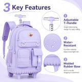 CCJPX Rolling Backpack for Girls Women, 21 inch Roller Wheels School Bookbag, Wheeled Suitcase Backpacks with Lunch Bag for Teen - Purple