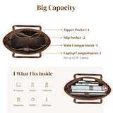 S-ZONE Genuine Leather Tote Bag for Women Work Shoulder Crossbody Purses Handbag with Outside Pockets