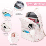 ACESAK Backpack for Girls - Corduroy Girls Backpack with Lunch Bag & Pencil Pouch for Teen Kids Laptop Backpack for Women, Middle High School Bookbag Travel Daypack (Beige Bow Tie)