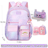 Kids Backpack for Girls Girls Backpack Rainbow School Bag for Elementary Primary School With Pen Bag -16inch Purple