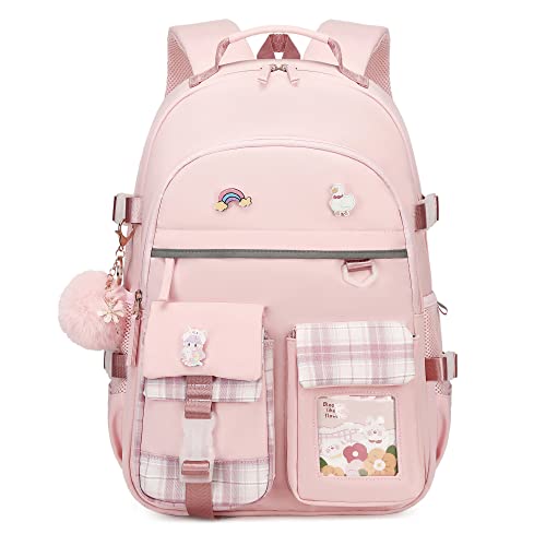 KIDNUO Backpack for Girls, 15.6 Inch Laptop School Bag Kids Kindergarten Elementary College Backpacks Large Bookbags for Teen Girl Women Students Casual Travel Daypacks (Pink)
