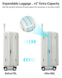 Hanke 24Inch Expandable Luggage Top Opening Medium Checked Luggage Hard Shell Suitcases with Wheels Travel Luggage Rolling Suitcase with Cup Holder(Smoke White)
