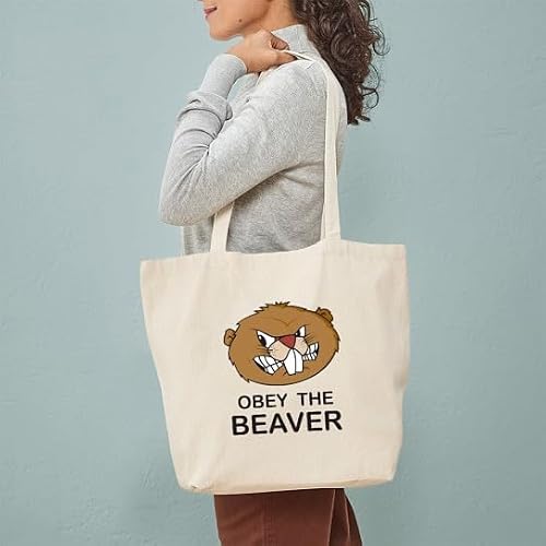 CafePress Obey The Beaver Tote Bag Reusable Natural Beige Canvas Shopping Bag