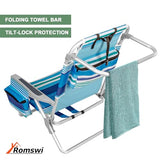 2Pk Aluminum Extra Wide 5-Position Lay Flat Folding Backpack Beach Chairs for Adults, with Cooler Bag, Cup&Phone Holder, Towel Bar for Outdoor Lawn Picnic Sport, Portable Camping Chairs, Blue Stripes