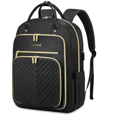 LOVEVOOK Laptop Backpack Women Teacher Backpack,15.6 Inch Laptop Bag with USB Port,Waterproof Daypack for Work Travel,Black