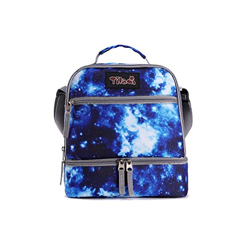 Tilami Lunch Bags Insulated Adjustable Strap Zipper, Two Compartments Cooler Bags, Bento Bags for Kids Toddlers (Blue)