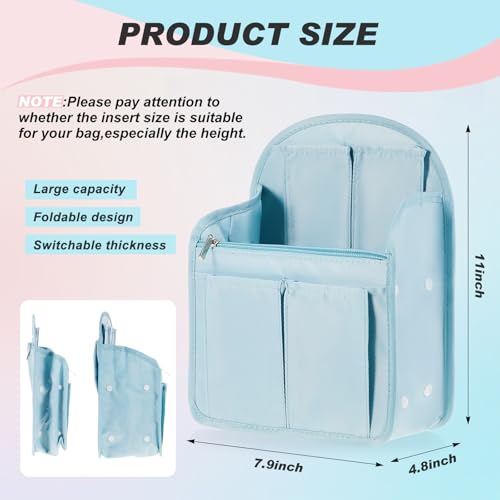 Dansydaisy 11 x 7.8 x 4.7 Inch Mini Backpack Organizer Insert Waterproof Purse Insert Nylon Bag Organizer with Many Pockets for Men and Women, Fits Small Backpacks(Light Blue)
