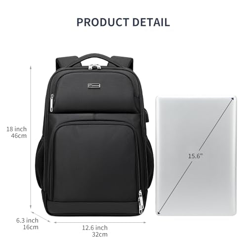 DUSLANG Laptop Backpack,Business Travel Anti Theft Slim Durable Laptops Backpack with USB Charging Port,Water Resistant College Computer Bag for Women & Men Fits 15.6 Inch Laptop and Notebook, Black