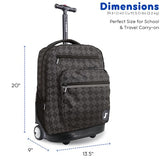 J World Sundance Laptop Rolling Backpack for Girls Boys. Roller Bookbag with Wheels, 20 Inch, Argyle Black