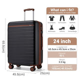 Kono Checked Suitcase 24in Expandable ABS+PC Side Handle luggage Black