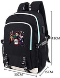 Roffatide Anime Backpack for Boys Printed Schoolbag Laptop Rucksack with USB Charging Port & Headphone Port Black