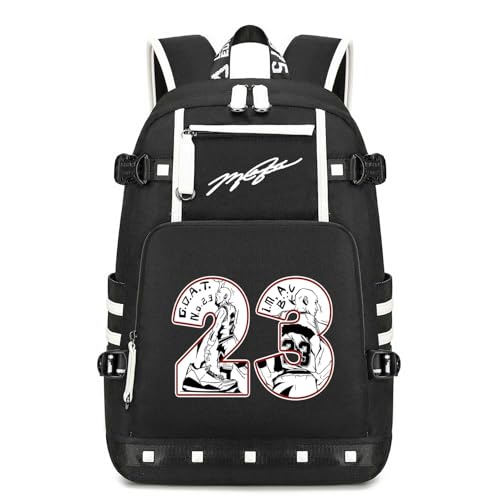 Didonia Basketball Player 23 Backpack Laptop Travel Bag Men's Women's Teenage Schoolbag (black- white)