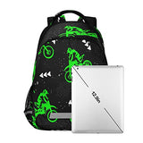 Vozoza Green Motocross Sport Backpack for Girls Kids Boys School Bookbags, Student Laptop Backpack Carrying Bag Casual Lightweight Travel Sports Day Packs
