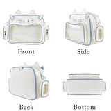 Lifelix White Ita Bag with Clear Window, Cat Backpack Kawaii Pin Display Crossbody Bag, Y2K Anime Purse for Pins