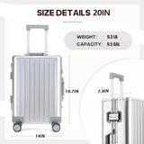 YYW All aluminum-magnesium Carry-On Luggage 20 Inch,Airline Approved Lightweight Suitcase with TSA Lock and Silent Wheels,Suitable for business travel (Silver, 20in)