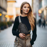 S-ZONE Genuine Leather Sling Bag for Women Men Small Crossbody Shoulder Purse
