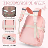 GeeWin Girls Backpack for School with Lunch Box & Pencil Case Set, 17 Inch Waterproof Cute Bow Girls Bookbag for Kids, Teens, Elementary Middle High College School Student (Pink/Beige)
