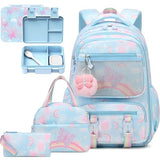 Scothen Backpack for Girls, 4PCS Rainbow Butterfly Girls Backpacks with Lunch Bag and Leak-proof Kids Bento Lunch Box for Teen Girl Children Students Kindergarten Elementary Middle School Book Bag