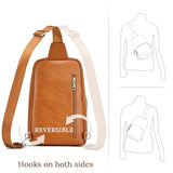 S-ZONE Sling Bag for Women Men RFID Blocking Genuine Leather Crossbody Backpack Sling Purses Fashion Travel Daypack Chest Bags Ladies-Brown