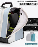 OutdoorMaster 38L Ski Boot Bag, Air Travel Snowboard Boot Backpack with Waterproof Bottom for Ski Helmet, Goggles and Gloves - Snowy