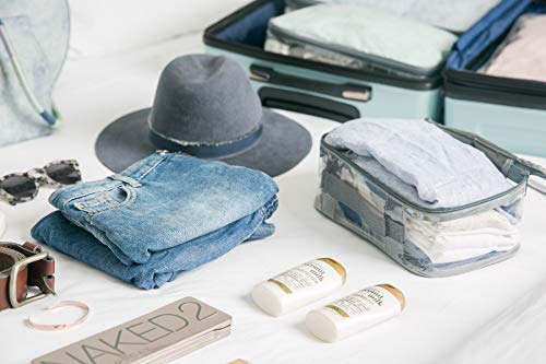 Small Clear Travel Packing Cube/See Through PVC Plastic Pouch for Carry On Suitcase, Backpack or Diaper Bag/Transparent Multipurpose Accessories, Makeup & Underwear Organizer w/Handle (Turquoise)