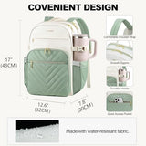 VANKEAN Laptop Backpack for Women with Pouch Pocket for Large Capacity Tumbler, 15.6 Inch Laptop Computer Bag Travel Backpack Purse,Waterproof Work Business Teacher Bags, Beige-Light Green
