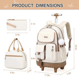 DIGOBAY Rolling Backpack for Girls, Girls Roller Backpack with Lunch Bag and Pencil Case, School Bookbag with Wheels for Elementary Middle High School Travel, Khaki