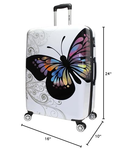World Traveler Butterfly 3-Piece Polycarbonate Hardside Expandable Spinner Luggage Set with Enhanced Wheel System