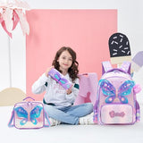 Meetbelify School Backpacks for Girls Backpack with Lunch Bag for Elmentary Students Kids Butterfly Travel Bookbag for Girls Age 6-12