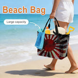 Japanese Chariot Flag Mesh Beach Bag, Red Navy Flag Abstract Large Tote Bag for Swim Pool Beach Travel