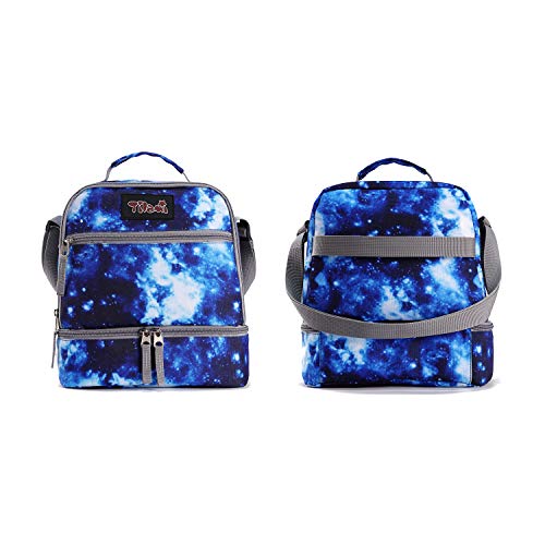 Tilami Lunch Bags Insulated Adjustable Strap Zipper, Two Compartments Cooler Bags, Bento Bags for Kids Toddlers (Blue)