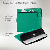 Incase Compact Laptop Sleeve with Flight Nylon - 16 Inch MacBook Pro and Laptop Case – Slim Computer Sleeve with Faux Fur Lining, Front Accessory Pocket with Zipper - Ocean Jade