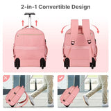 DEVPNR Rolling Backpack for Women, Travel Backpack with Wheels, Sweet Pink