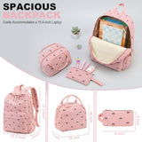LEDAOU Kids Backpack for Girls Backpacks with Lunch Box, Lightweight Bookbag Set Elementary Middle School Back pack for 8-14 (Bow pink backpack)