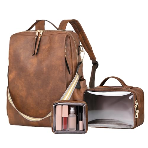 Dora & Liz Leather Laptop Backpack for Women, 15.6 Inch Travel Computer Bag