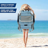 WKFAMOUT Backpack Beach Chair Aluminum with Folding Camping Table 5-Position Lay Flat Lounge Chair Outdoor for Adults with Insulated Cooler Bag and Cup Holder