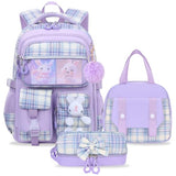 NSEQB Kids School Backpack Set With Lunch Bag for Elementary Girls,Purple