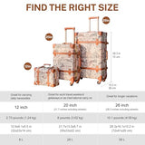 urecity Vintage Luggage Set 2 Piece, Vegan Leather Retro Trunk Suitcase with Spinner Wheels & Boarding Tote Bag, Zipperless TSA Lock Cute Travel Luggage for Women Men (Victorian Map Print, 20"+12")
