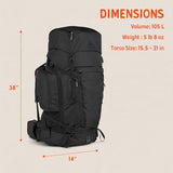 Kelty Coyote 60-105 Liter Internal Frame Backpack - Hiking, Backpacking, Travel, Adjustable Torso (105L / Black)