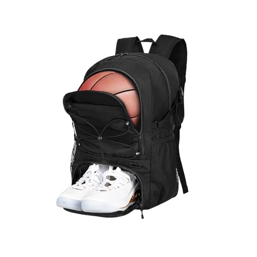 Goloni 30L Sports Backpack with Ball Compartment & Ventilated Shoe Pocket, Waterproof Lightweight Basketball Soccer Volleyball Bag for Youth Boys Girls Men Women,Black