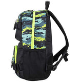 Eastsport Travel Skateboard Backpack Double Strap Laptop Bag Multi-Sport Design for Men and Women, Neon Yellow Blue Static Camo Black