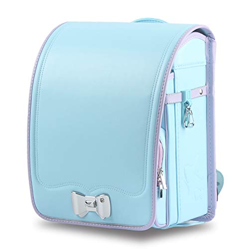 Star-Wind Randoseru Ransel backpack Semi-automatic Lock Japanese school bags for primary school students Leather backpacks for kids boys and girls (Light blue)