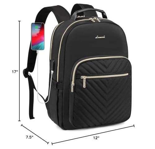 LOVEVOOK Laptop Backpack Purse for Women, Work Travel Computer Bags, College School Backpack for Student Girl, Quilted Casual Daypack with USB Port, Fit 15.6 Inch Laptop, Black