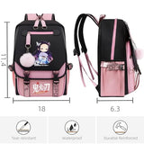 RETEN Kawaii Anime Backpack for Girls 20L - Waterproof Nylon School Bookbag with USB Charging Port, Cute Travel Laptop Daypack for Teens, Large Capacity