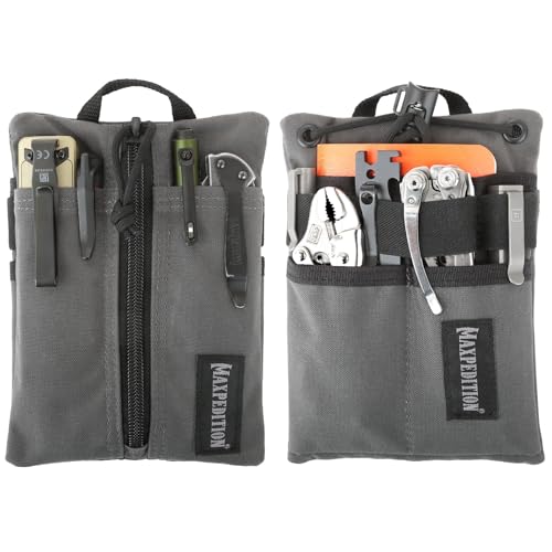 MAXPEDITION Platy Pocket Organizer, Durable EDC Tool Pouch for Men, Neck Wallet with Paracord Lanyard, Holds Flashlight, Multitool, Pen, Notebook (Wolf Gray, 5" x 7")