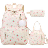 ACESAK Backpack for Girls - Corduroy Girls Backpack with Lunch Bag & Pencil Pouch for Teen Kids Laptop Backpack for Women, Middle High School Bookbag Travel Daypack (Bow Tie Flower)