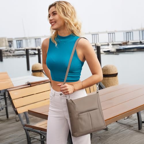 S-ZONE Leather Crossbody Bags for Women RFID Blocking Travel Purse Designer Shoulder Handbags Adjustable Strap