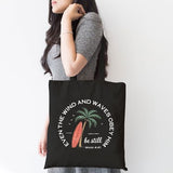 TSIIUO Even The Wind And Waves Obey Him Beach Canvas Tote Bag for Women Christian Summer Grocery Shopping Shoulder Bag Black